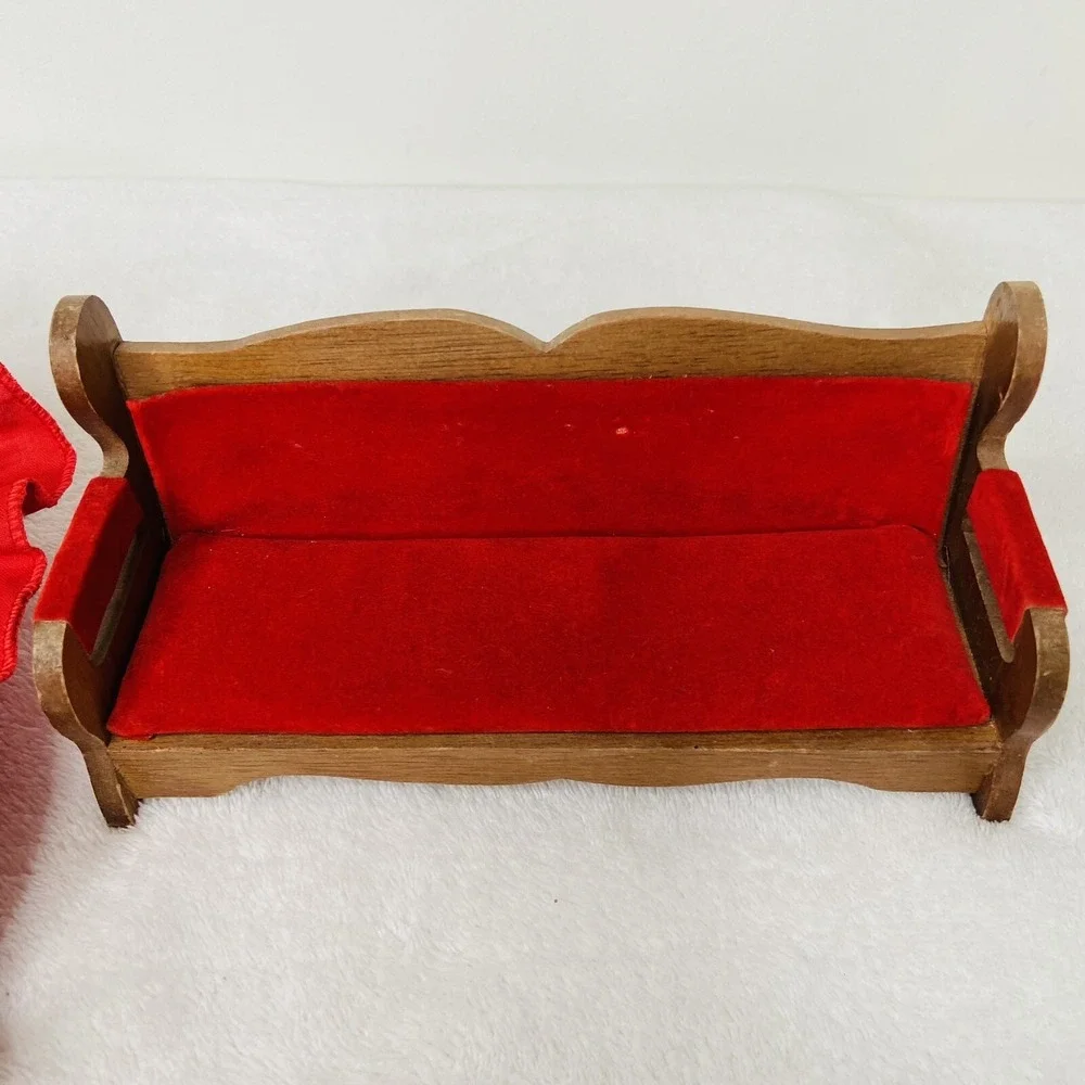 Vintage Concorde Miniatures Red Velvet Parlor Sofa Brass Bed Dollhouse Furniture
